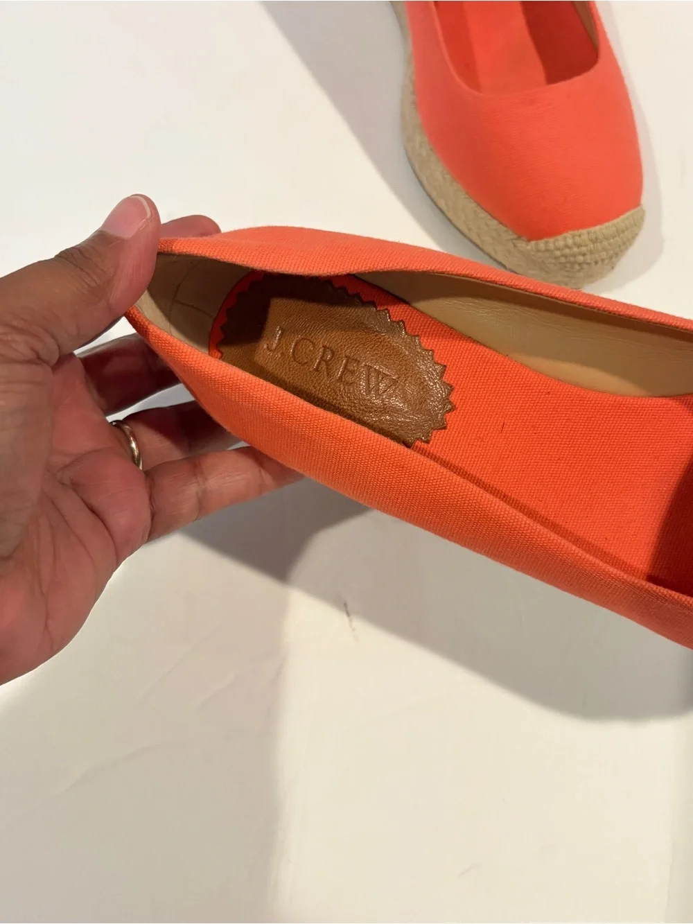 J Crew Seville Canvas Espadrille Wedges Neon Rose Coral Pink Jute Heels 9 Resort